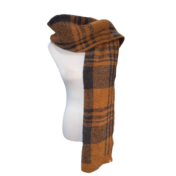 Barefoot Dreams CozyChic Plaid Scarf Wrap Honey Carbon Oversized Soft 72”X17” - Picture 4 of 8